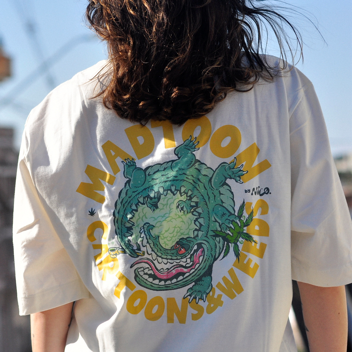 Alligator Cartoons&Weeds Oversized Off-White